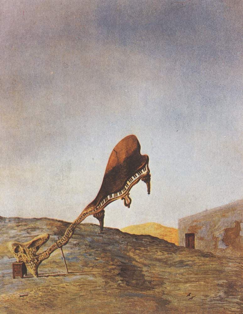 Skull with its Lyric Appendage Leaning on a Bedside Table which should have the Exact Temperature of a Cardinal's Nest — Salvador Dalí