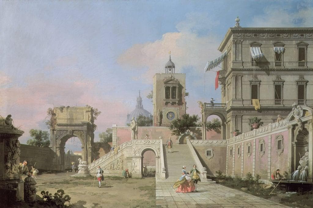 Capriccio of twin flights of steps leading to a palazzo — Canaletto