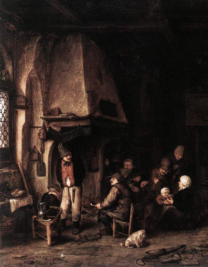 Interior of a Farmhouse with Skaters — Adriaen van Ostade