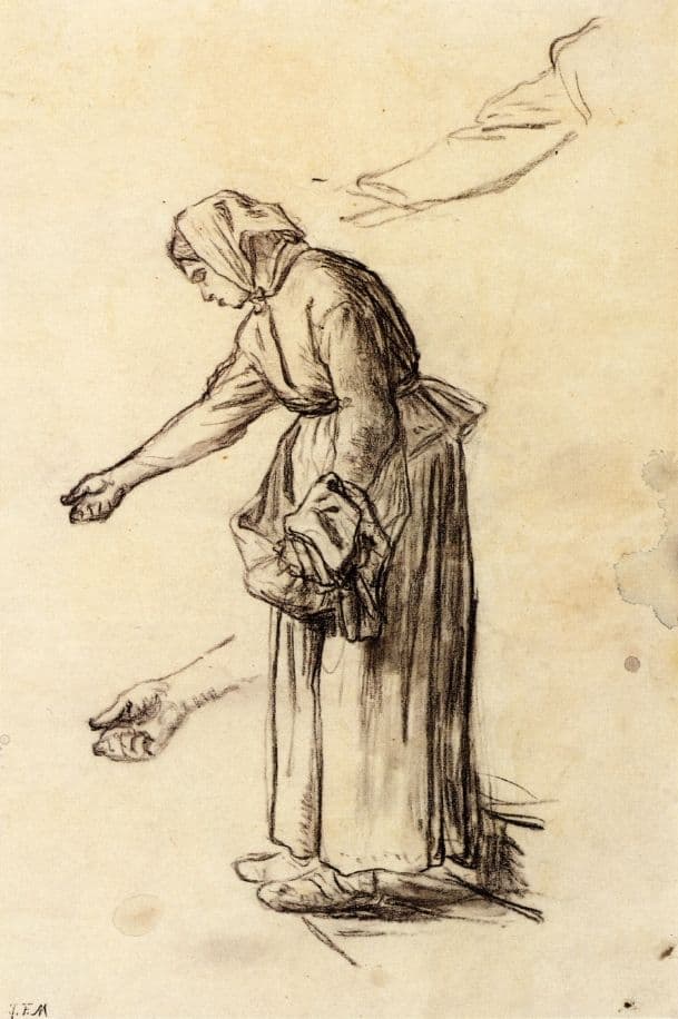 Study for a Woman Feeding Chickens — Jean-François Millet