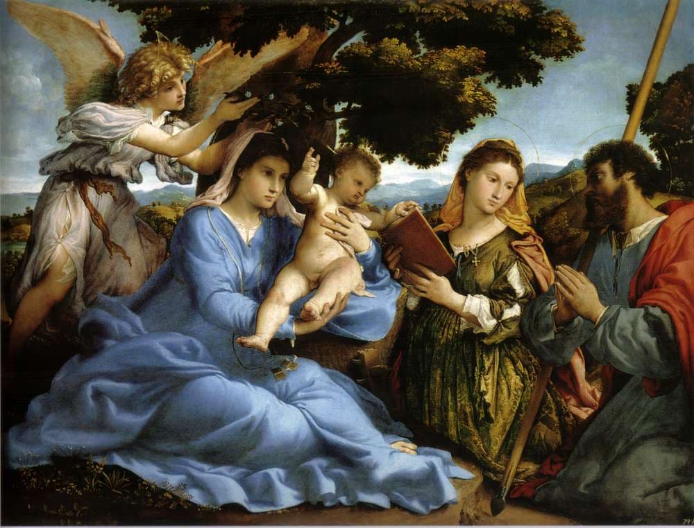 Madonna and St. Catherine of Alexandria, St. James the Greater and an angel — Lorenzo Lotto