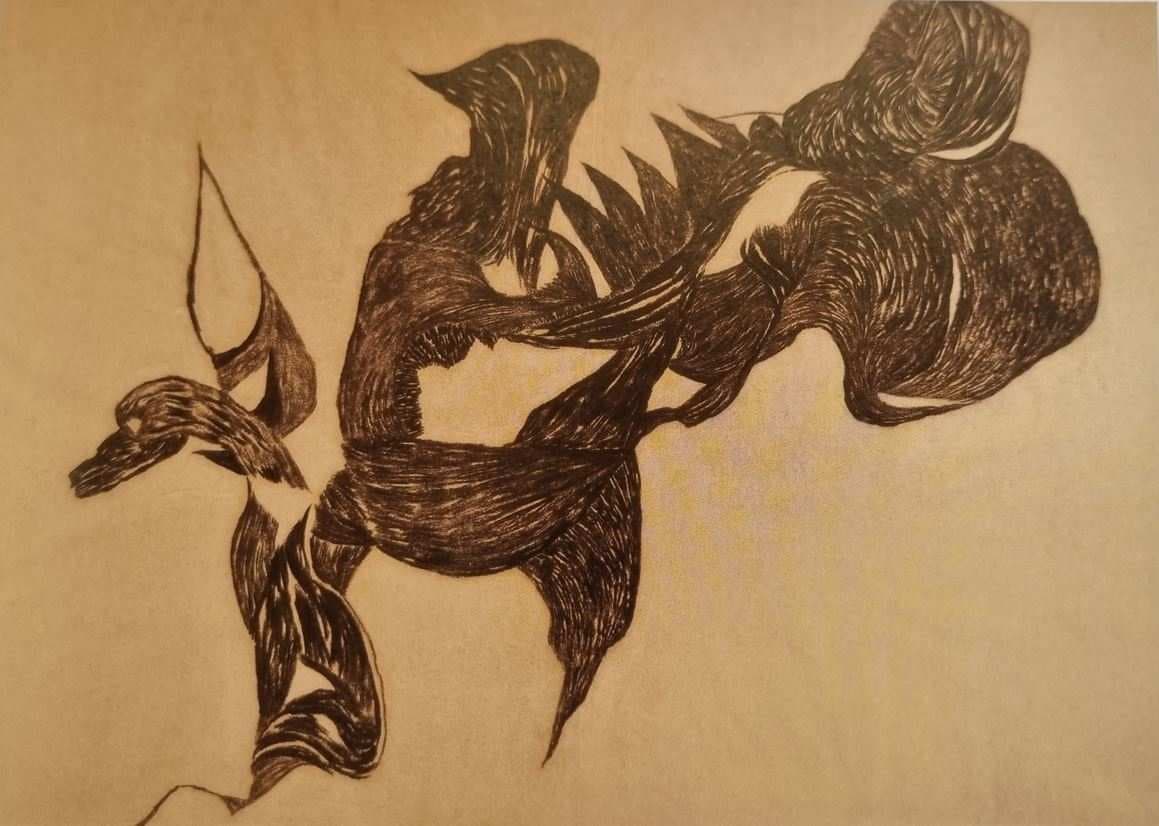 Vajda Lajos Dragon Clash 1940, Charcoal on Paper, 90x126cm — Lajos Vajda