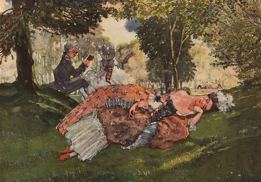 Asleep on the Grass Young Woman — Konstantin Somov