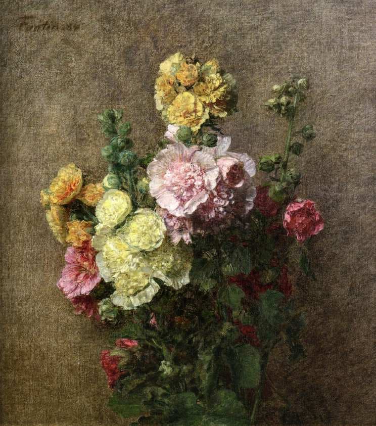 Hollyhocks without Vase — Henri Fantin-Latour