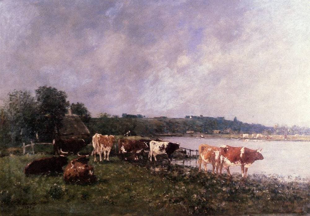 Cows on the Riverbanks of the Touques — Eugène Boudin