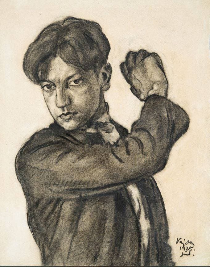 Vajda Lajos Felemelt Karú Önarckép 1925 Szén, Papír, 315x250mm — Lajos Vajda