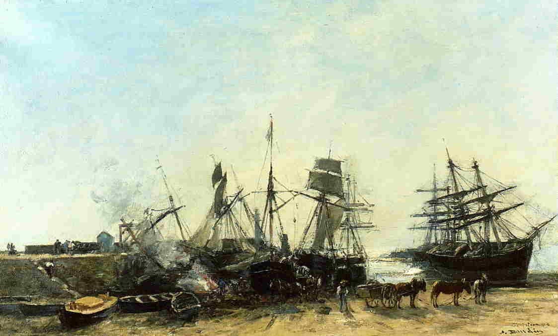 The port Portrieux at low tide unloading fish — Eugène Boudin