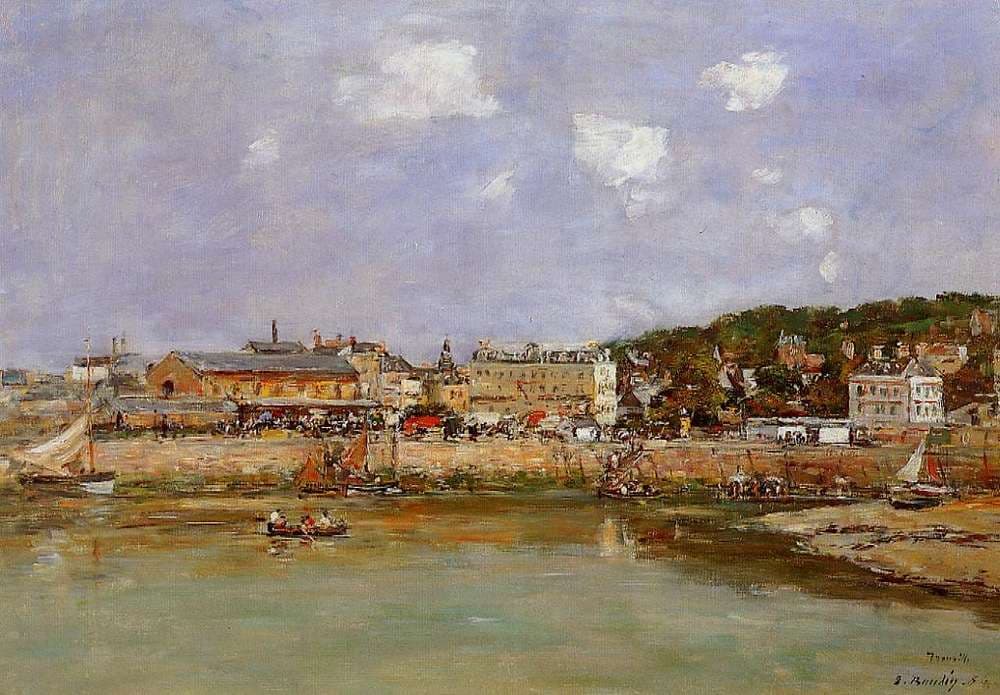 The Port of Trouville, the Market Place and the Ferry — Eugène Boudin