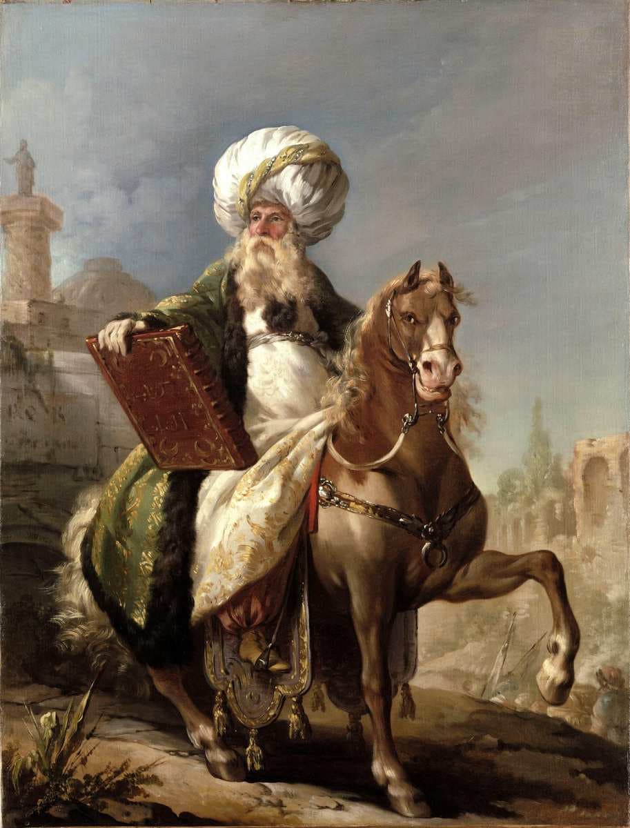 Equestrian Portrait of the Architect Barthélemy-Michel Hazon in the Costume of a Turkish Mufti — Joseph-Marie Vien