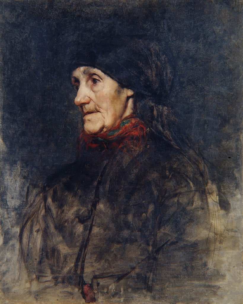 Old woman with a headscarf — Anton Ažbe