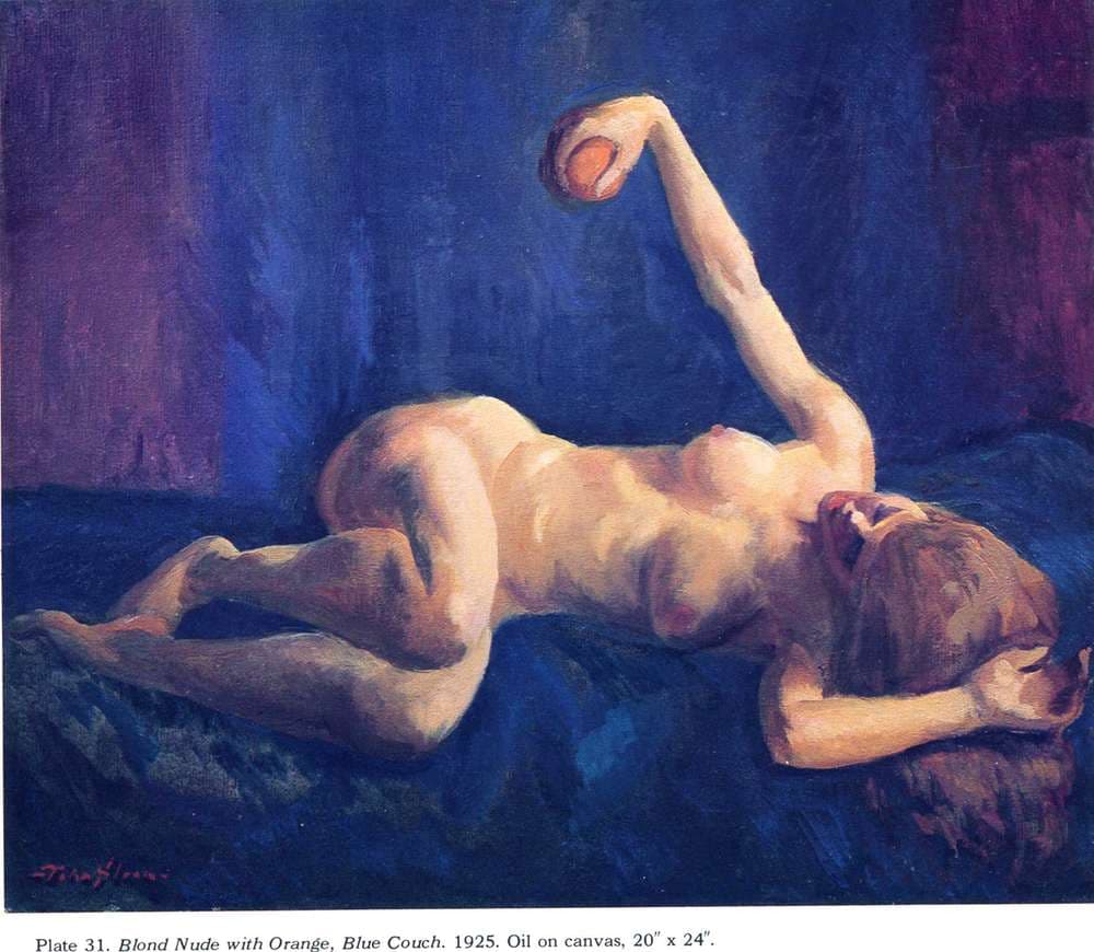 Blond Nude with Orange, Blue Couch — John Sloan