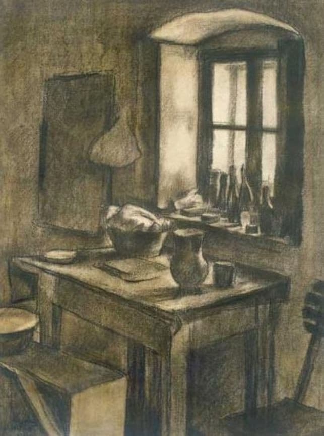 Vajda Lajos 1925 Konyha, 450x345 Mm Szén, Papír — Lajos Vajda