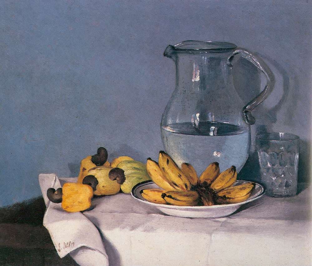 Bodegón de guineos, jarra y pajuiles — Francisco Oller