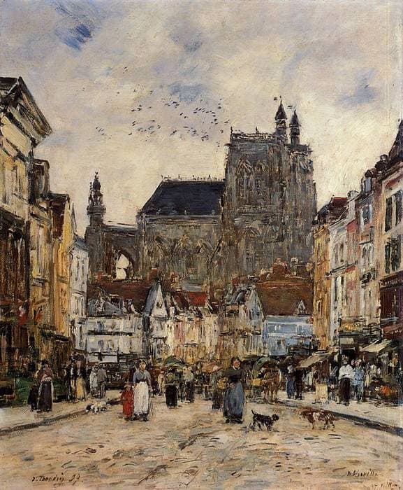 Abbeville, Street and the Church of Saint-Vulfran — Eugène Boudin