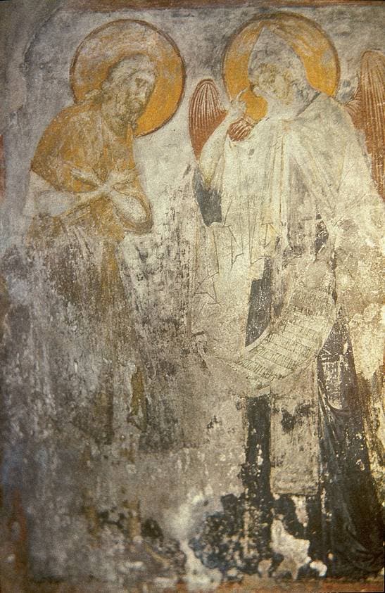 Angel presents Monk Pachomius cenobitic monastic charter. — Andrei Rublev