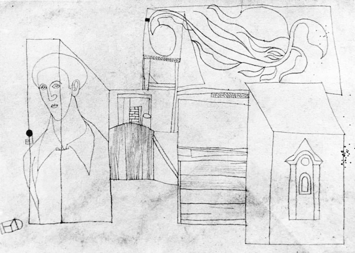 Village Motifs with Self-portrait — Lajos Vajda