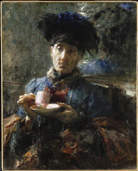 Old woman drinking tea — Antonio Mancini