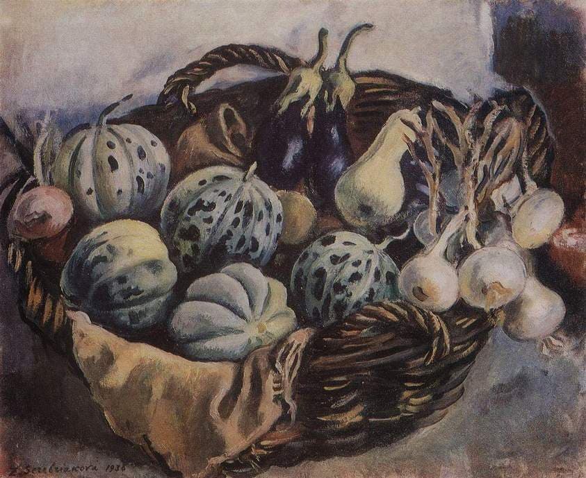 Basket with melons and squash — Zinaida Serebriakova