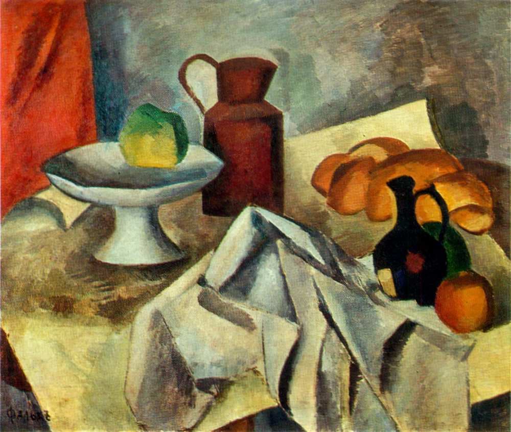 Still life on a white tablecloth — Robert Falk