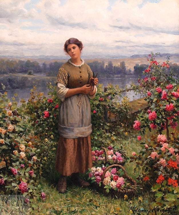 Julia Gathering Roses — Daniel Ridgway Knight