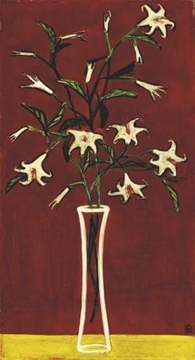 Vase of Lilies with Red Ground — Sanyu