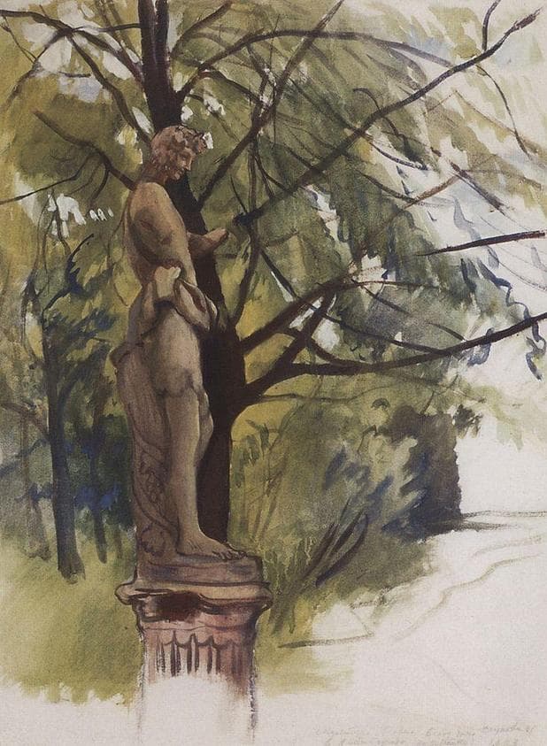 Statue of a faun in the garden of the Yusupov in St. Petersburg — Zinaida Serebriakova
