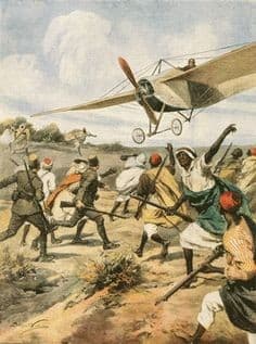 Italian Taube Aircraft in Action Against Ottoman Forces Being Forced to Land and Captured in Libya, 1912 — Achille Beltrame