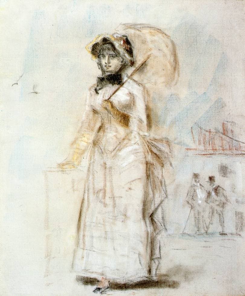 Young woman taking a walk holding an open umbrella — Édouard Manet