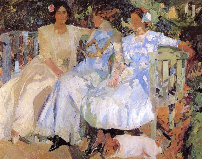 My Wife and Daughters in the Garden — Joaquín Sorolla