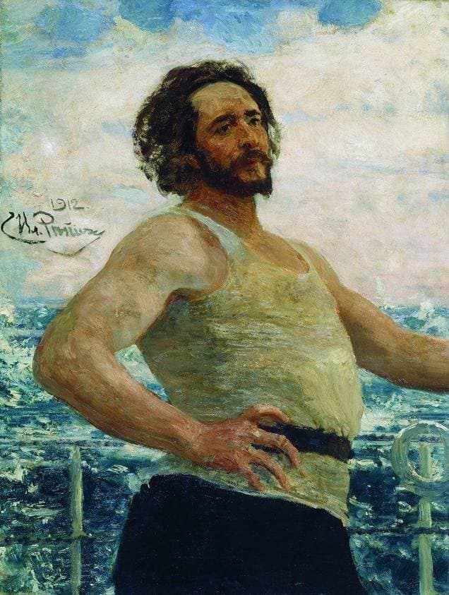 Portrait of writer Leonid Nikolayevich Andreyev on a yacht — Ilya Repin