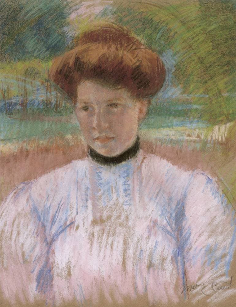 Young Woman with Auburn Hair in a Pink Blouse — Mary Cassatt