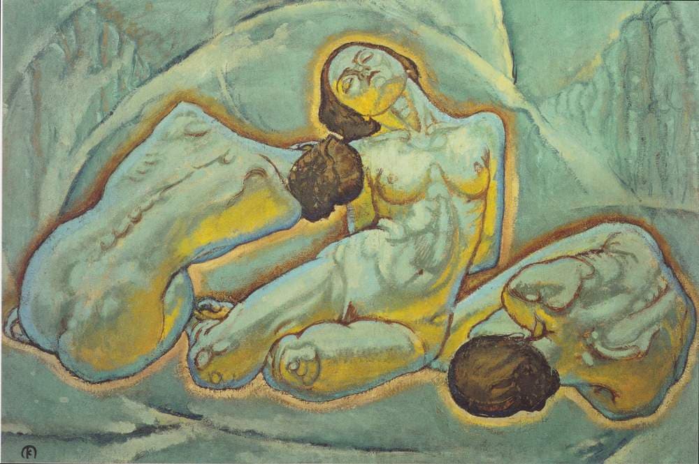 Three women squatting — Koloman Moser