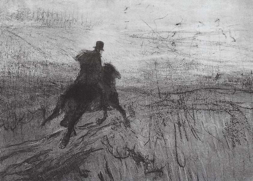 Pushkin in the village — Valentin Serov