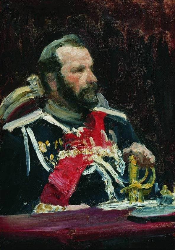 Portrait of War Minister, infantry general and member of State Council State Aleksei Nikolayevich Kuropatkin — Ilya Repin