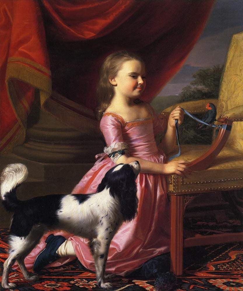 Young lady with a bird and dog — John Singleton Copley