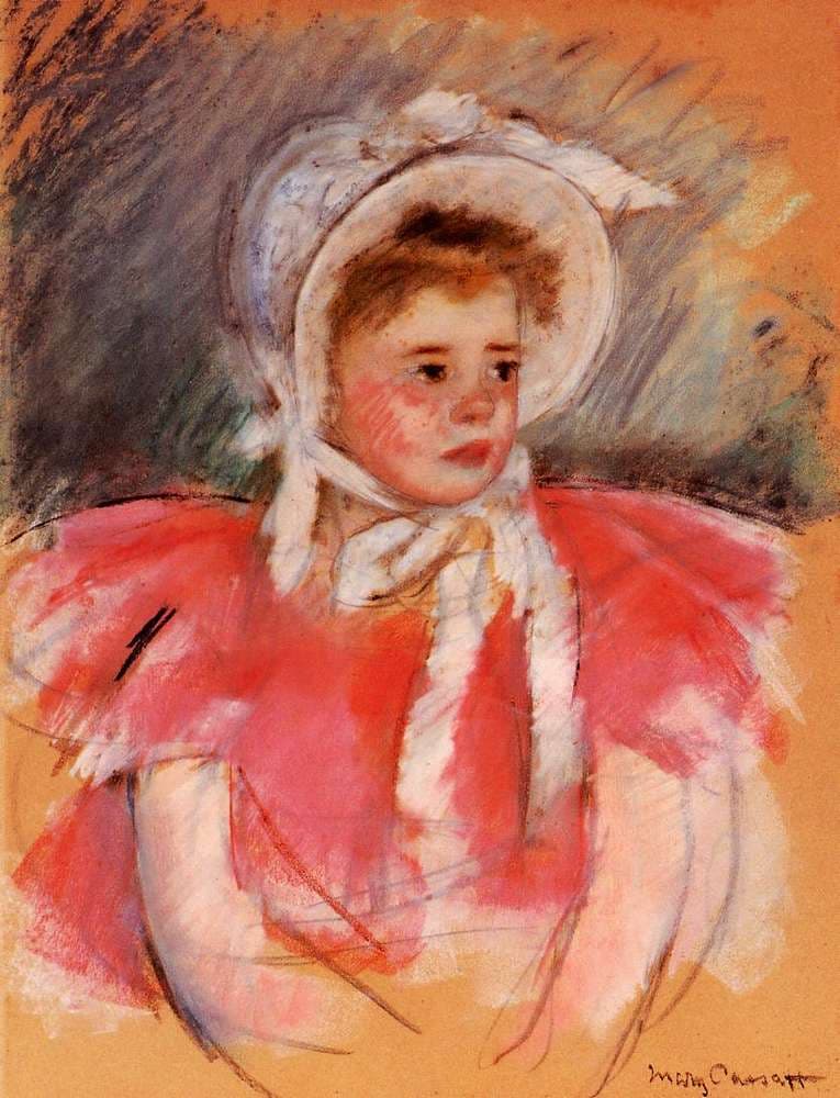Simone in White Bonnet Seated with Clasped Hands (no.1) — Mary Cassatt