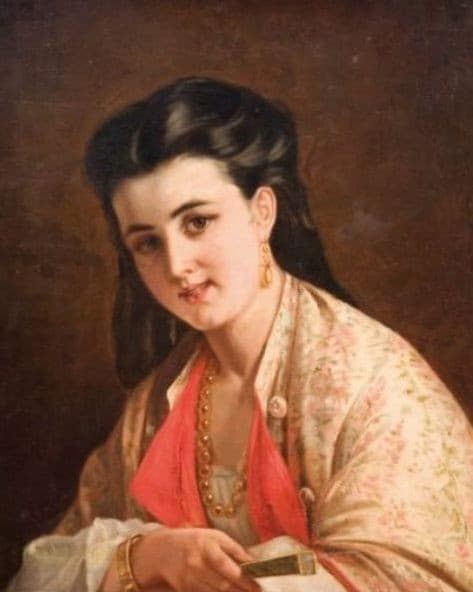 Young woman with a fan — Alexandre Antigna