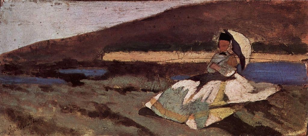 Lady sitting outdoors — Giovanni Fattori