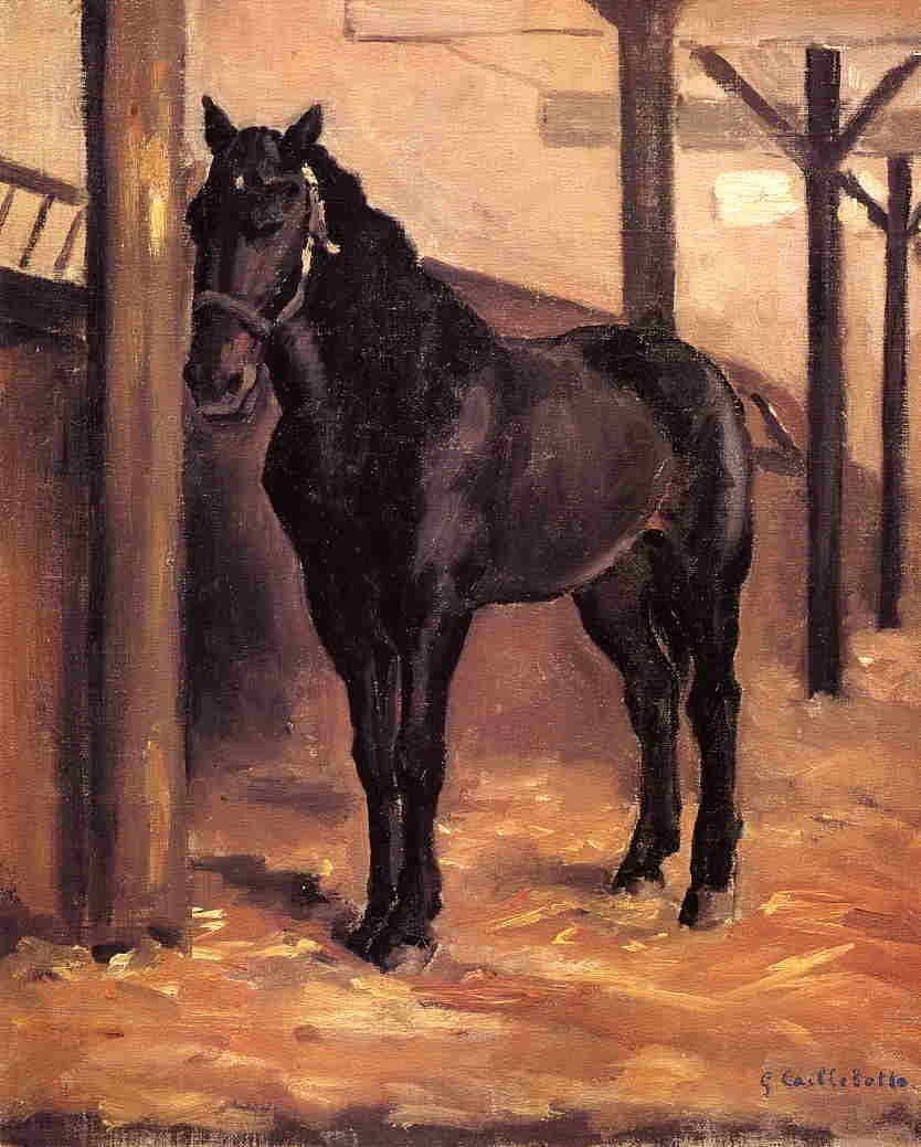 Yerres, Dark Bay Horse in the Stable — Gustave Caillebotte