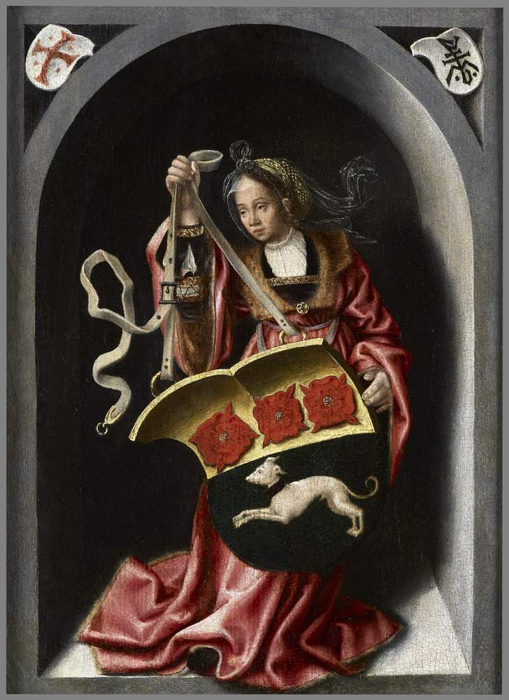 Lady Holding An Heraldic Shield Within a Painted Niche — Bernard van Orley