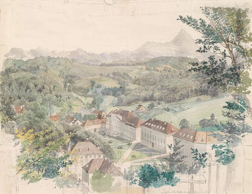 Blick Über Bad Rohitsch-Sauerbrunn in Der Steiermark, Badeanlagen Vom Ferdinandshügel Aus Gesehen — Johann Nepomuk Passini
