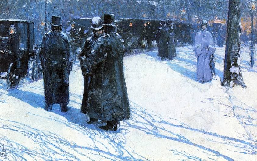 Cab Stand at Night, Madison Square, New York — Childe Hassam
