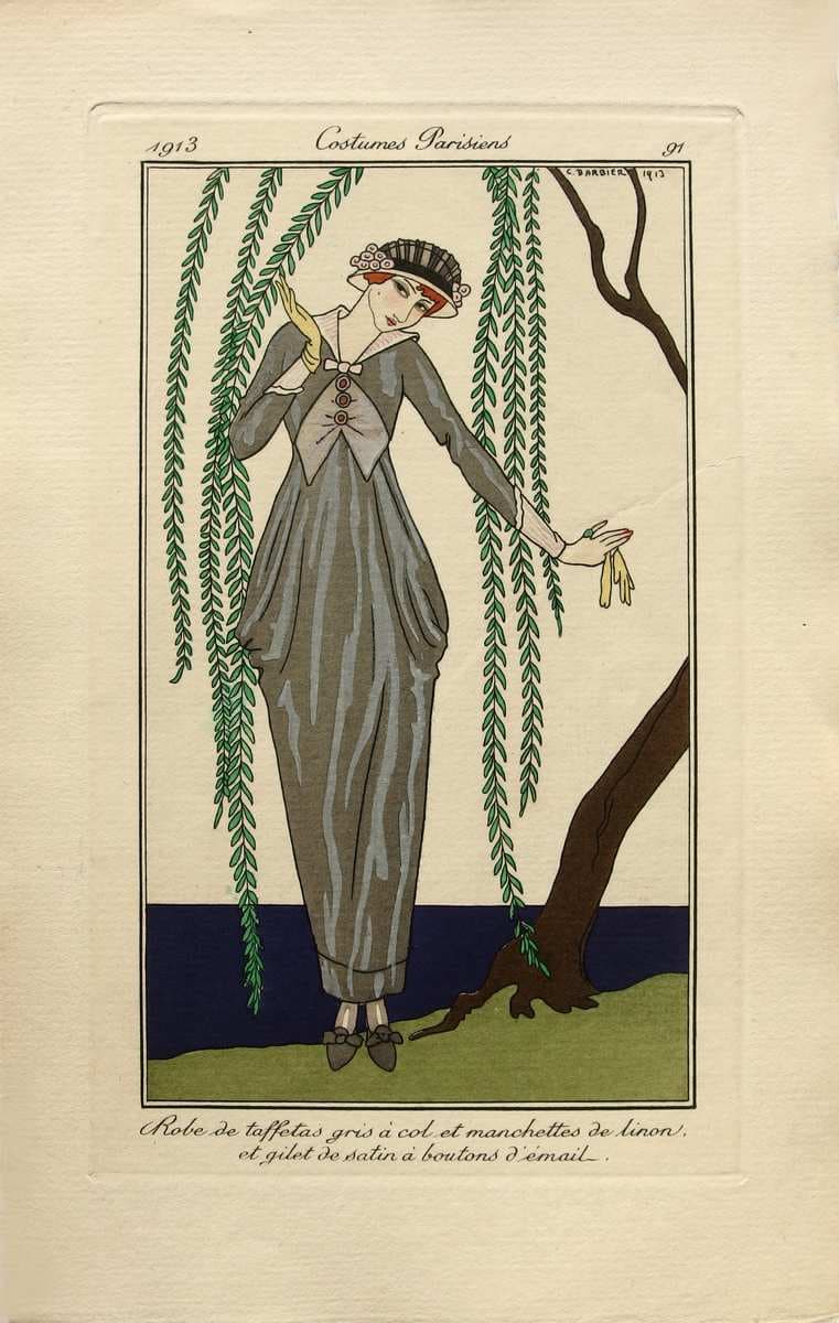 Costumes Parisiens Fashion Illustration No.91 from Journal Des Dames Et Des Modes, 1913 — George Barbier