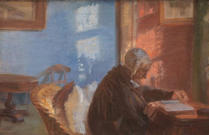 The Artist's Mother Ane Hedvig Brøndum in the Red Room — Anna Ancher