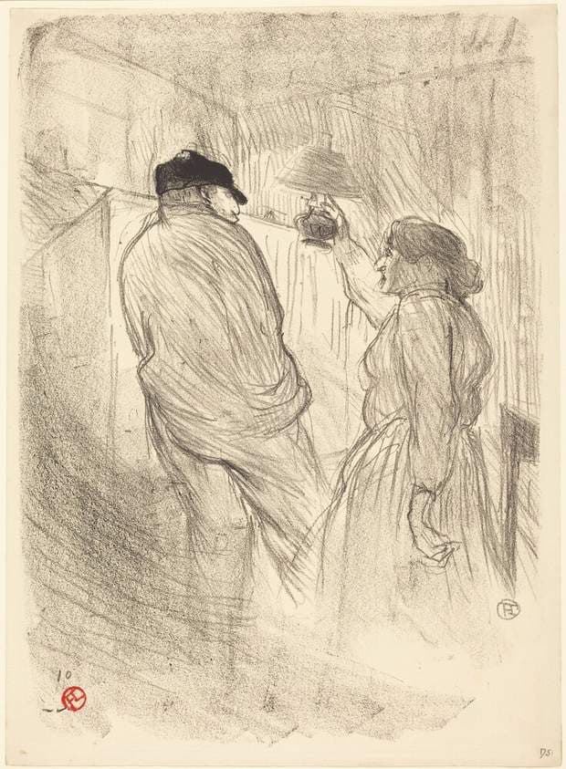 At the Theatre-Libre: Antoine in "L'inquiétude" (Au Théatre-Libre: Antoine dans "L'inquiétude") — Henri de Toulouse-Lautrec