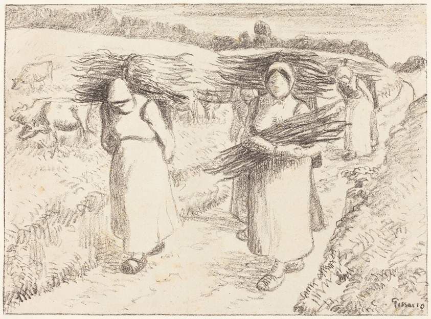 Peasants Carrying Sticks (Paysannes portant des fagots) — Camille Pissarro