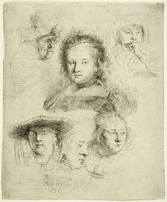 Studies of the Head of Saskia and Others — Rembrandt van Rijn