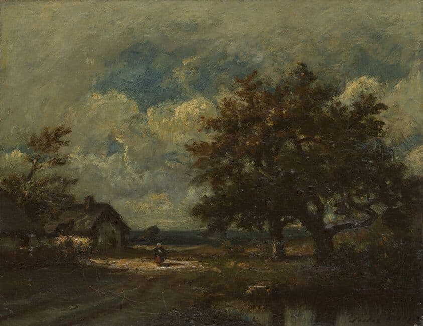The Cottage by the Roadside, Stormy Sky — Jules Dupré