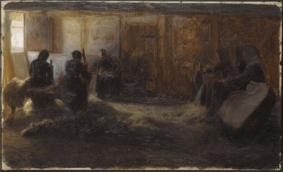 Flax-beating at Tidsvilde, Själland — Julius Paulsen