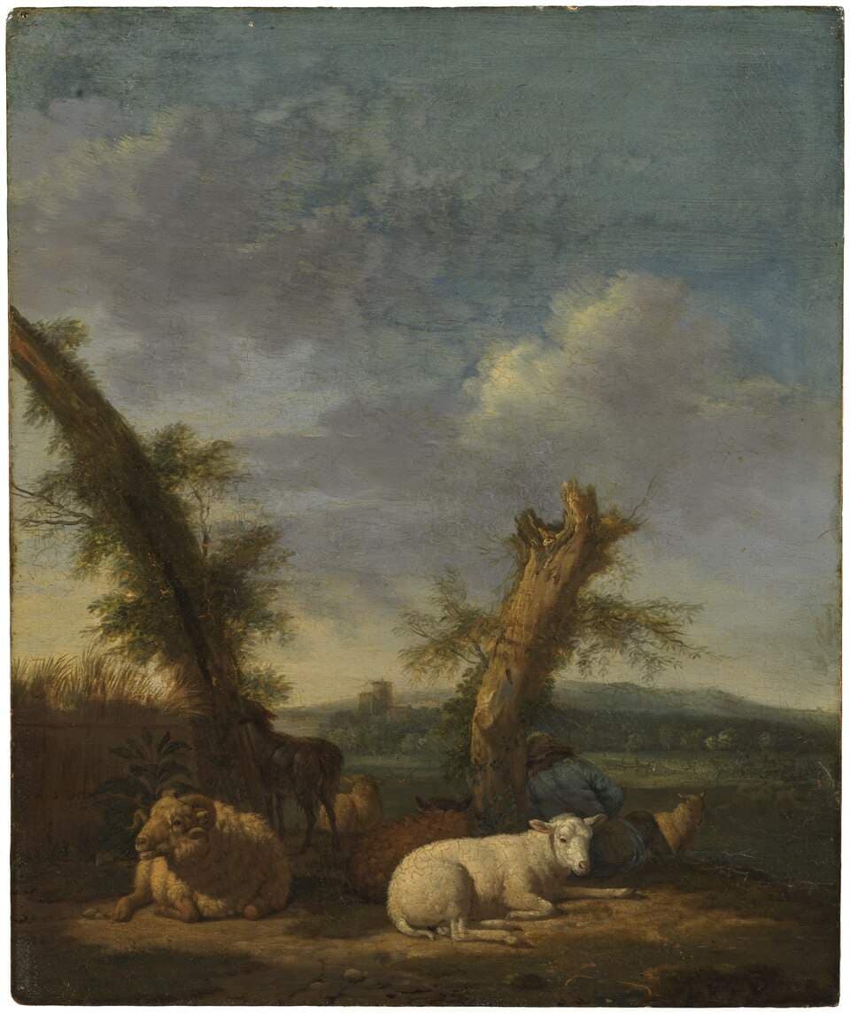 Landscape with Sheep and a Sleeping Shepherd — Adriaen van de Velde